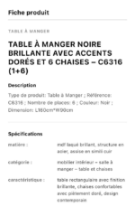 Table A Manger 6 Places 160X90CM Noir C6316(1+6) - immagine 3