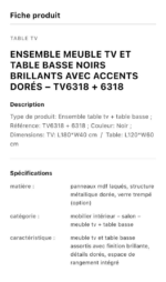 Table Téléviseur 180X40CM TV6318 + Table Basse 120X60 Noir 6318 - immagine 3