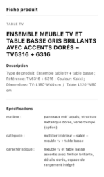 Table Téléviseur 180X40CM Kaki T6316+Table Basse 120X60 6316 - immagine 3
