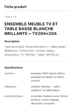 Table Téléviseur Blanc 150X40CM Tv204+Table Basse 120X60 204 - immagine 3