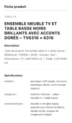 Table Téléviseur 180X40CM Noir TV6316 + Table Basse 120X60 6316 - Image 3