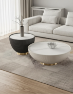 Table Basse Ronde En Duo 48X48X45 Cm / 72X72X37 Cm Gris Blanc TB043 - immagine 2