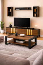 Table Téléviseur TVMN019 Mfc40/42 Marron Noir + Table Basse Mfc40/42 TBBMN06 - immagine 2