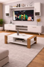 Table Téléviseur Mfc1013/42 TVBM010 Marron Blanc + Table Basse Mfc13/42 TBBM06 - immagine 2