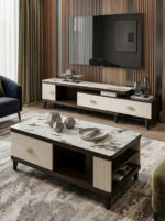 Table Téléviseur Marron Beige 150X34 TV199 + Table Basse 120X60 199 – Image 2