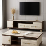 Table Téléviseur Beige Marron 150X34 TV430 + Table Basse 120X60 430
