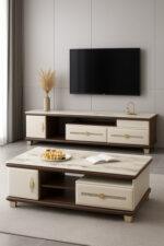 Table Téléviseur Beige Marron 150X34 TV430 + Table Basse 120X60 430