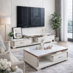 Table Téléviseur Blanc 150X40CM Tv204+Table Basse 120X60 204