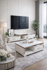 Table Téléviseur Blanc 150X40CM Tv204+Table Basse 120X60 204