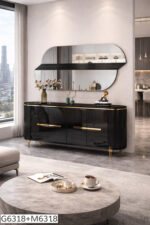 Table Console 180X40CM M6318 + Mirroir 130X70CM Noir G6318 + M6318