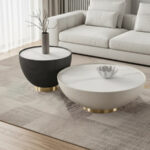 Table Basse Ronde En Duo 48X48X45 Cm / 72X72X37 Cm Gris Blanc TB043