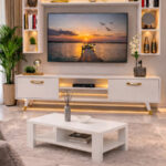 Table Téléviseur MFC1013 Blanc TVB011 + Table Basse MFC1013