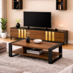 Table Téléviseur TVMN019 Mfc40/42 Marron Noir + Table Basse Mfc40/42 TBBMN06
