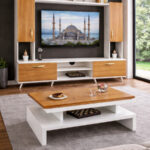 Table Téléviseur Beige Blanc 170X30X45 + Table Basse 106X52X40 TV10MFC13 + MFC37 TBB003