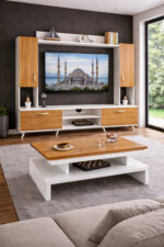 Table Téléviseur Beige Blanc 170X30X45 + Table Basse 106X52X40 TV10MFC13 + MFC37 TBB003