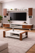 Table Téléviseur Marron Blanc 160X40CM Tv204+Table Basse 120X60 204