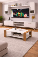 Table Téléviseur Mfc1013/42 TVBM010 Marron Blanc + Table Basse Mfc13/42 TBBM06