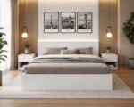 Lit 160X190 Cm Blanc LITB002 + Chevet 41X37X40 Cm CNB001