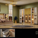 Chambre A Coucher Armoire 8 Battants 6 Pieces Marron Dore 6101
