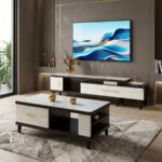 Table Téléviseur Beige 150X34 TV197 + Table Basse 120X60 197