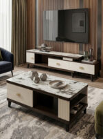 Table Téléviseur Marron Beige 150X34 TV199 + Table Basse 120X60 199