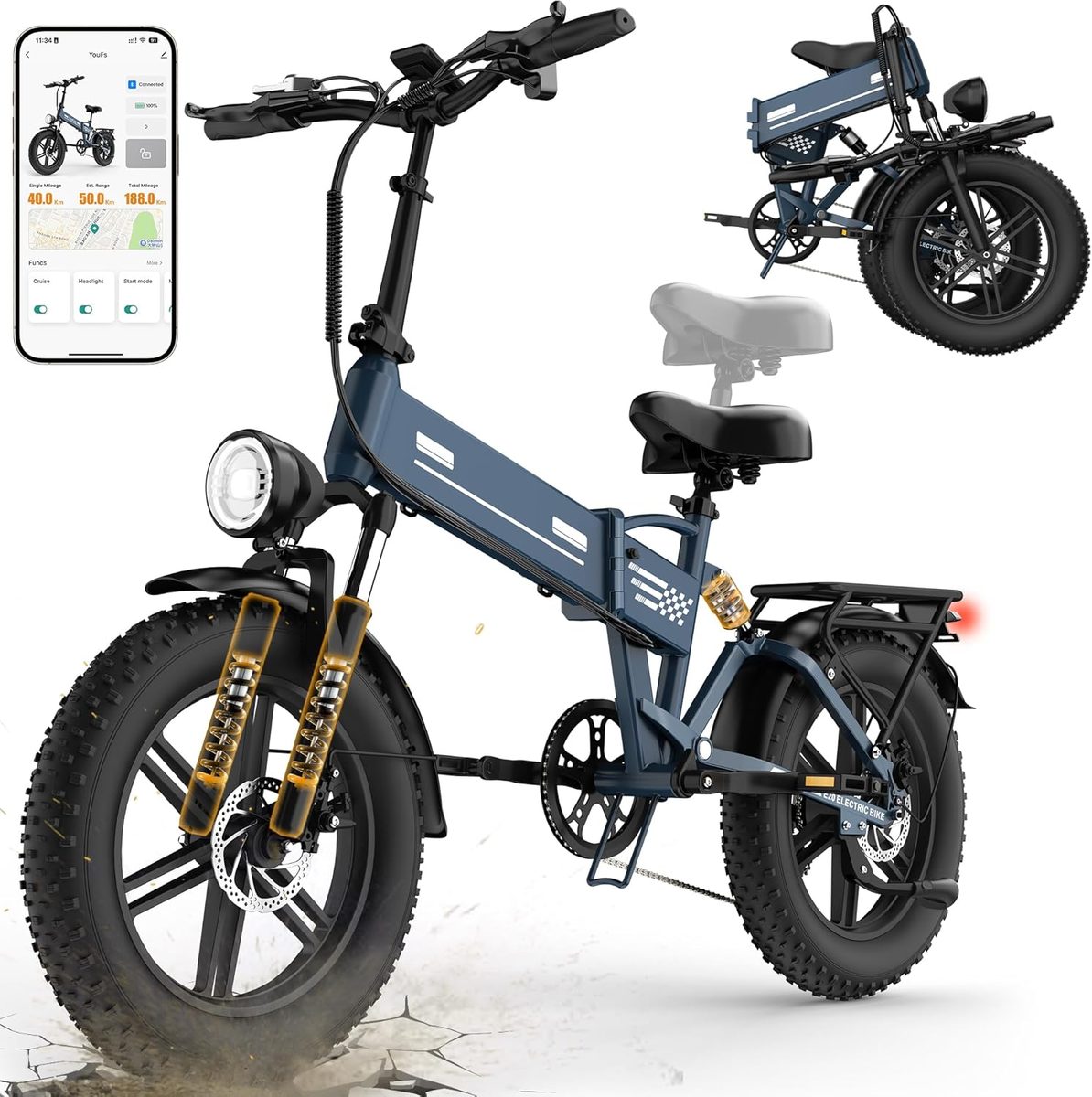 veloelectriqueplianthiqise20bleu Vélo Électrique Pliant HiQiS E20 Bleu – Fat Bike 20", Batterie 48 V 15 Ah Amovible – Image 1